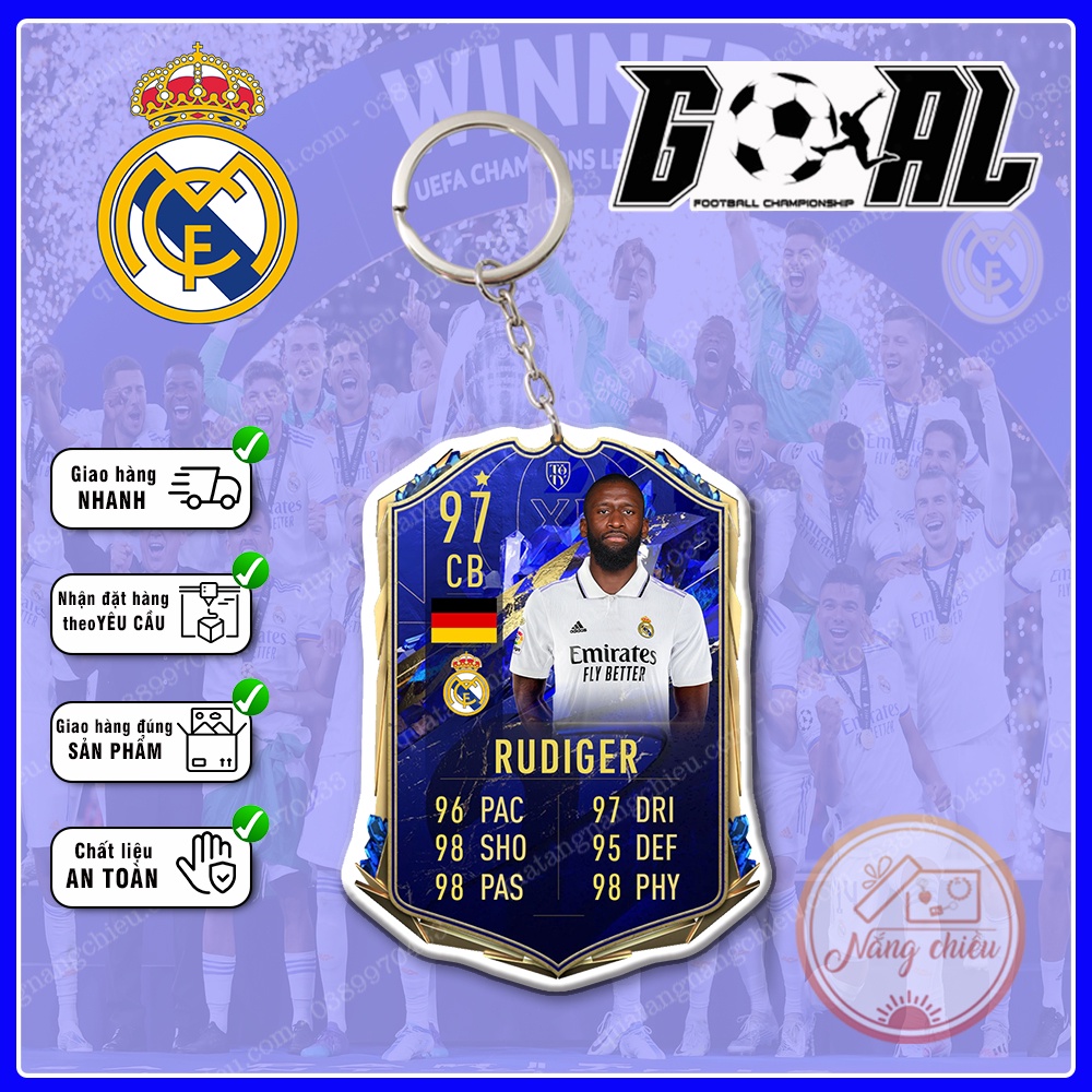 Móc khóa thẻ CLB bóng đá Real Madrid Mùa 2022-2023 - Dày In Sắc Nét 2 Mặt