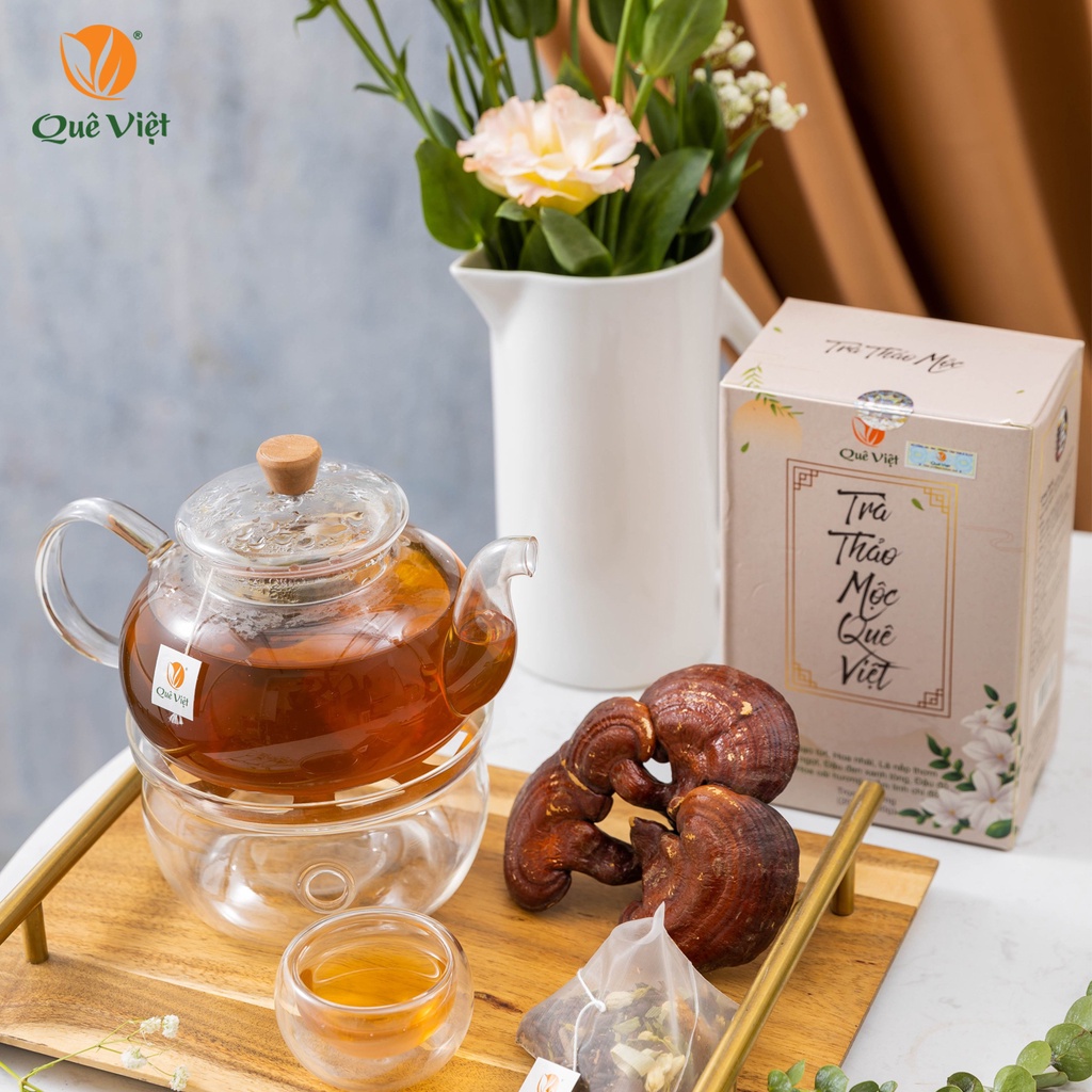 Trà thảo mộc Quê Việt - Mát gan, ngủ ngon, giảm căng thẳng mệt mỏi, nguyên liệu hữu cơ - hộp 600g (20X30g)
