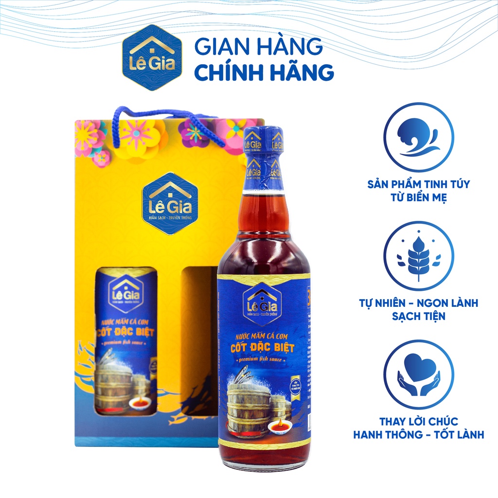 Hộp quà tặng 02 chai nước mắm Lê Gia cốt đặc biệt chai thủy tinh 525ml