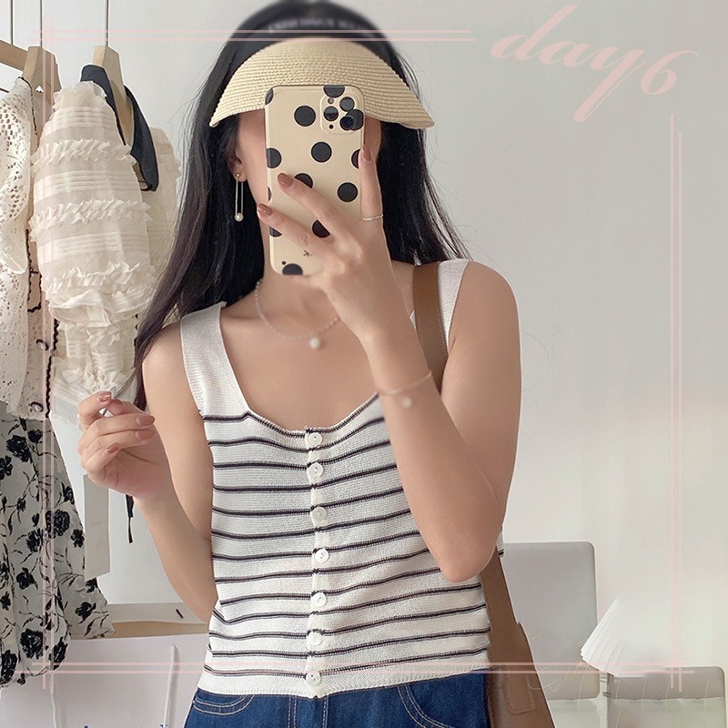 Áo Croptop Sát Nách Kẻ Sọc Thời Trang Mùa Hè Xinh Xắn Cho Nữ