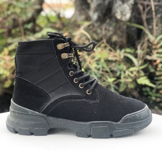 Giày boot nữ cổ thấp da lộn hiện đại 20464