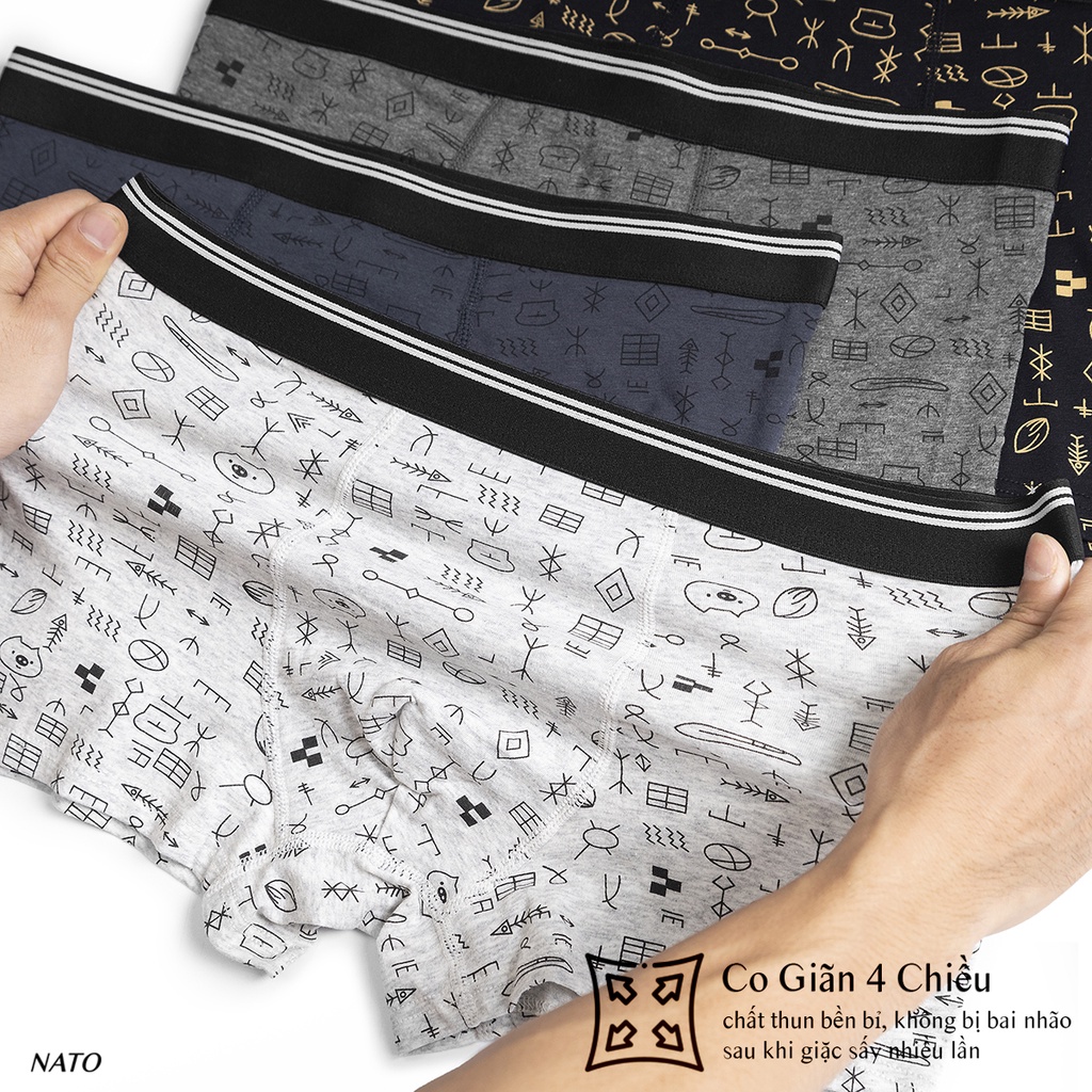 Quần Lót Nato GOOD Nam Vải Cotton 100% Thun Lạnh Đơn Giản Cao Cấp Màu Đen Xám Trơn Boxer Sịp Đùi Tam Giác Xì Lip Sì