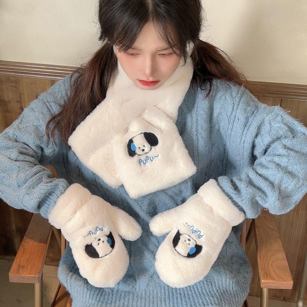 Khăn Choàng Cổ Vải Bông Dày Dặn Co Giãn Họa Tiết Chú Chó Hoạt Hình Dễ Thương