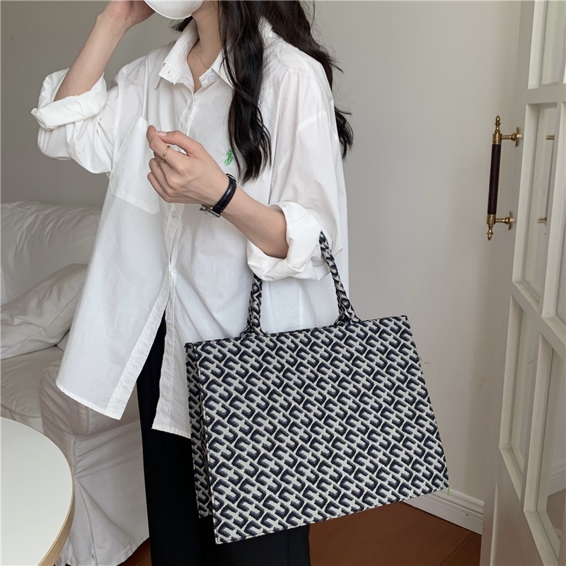 Ielgy Túi Xách Đeo Vai canvas Sức Chứa Lớn Kiểu jacquard retro Cho Nữ