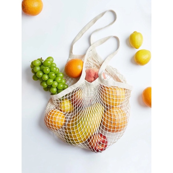 Túi lưới vải cotton hữu cơ có thể tái sử dụng bảo vệ môi trường dùng để đi chợ, đi biển,... nhiều màu