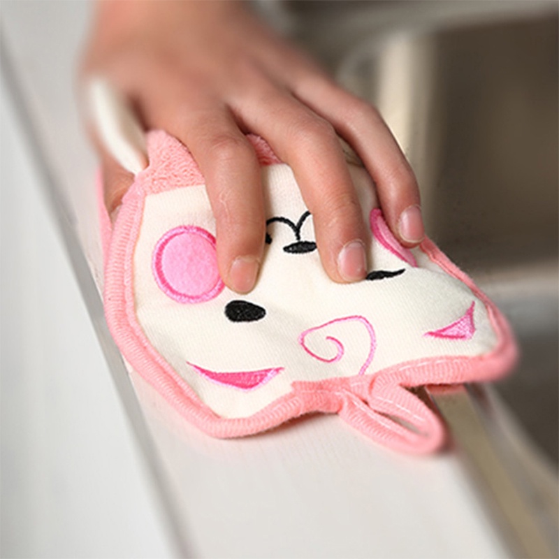 Khăn lau tay nhà bếp dễ thương có móc treo tường cotton thấm hút tốt