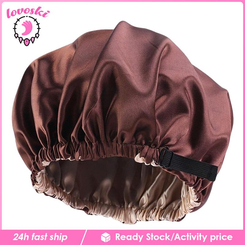 Mũ Trùm Đầu Vải satin Hai Lớp Có Thể Điều Chỉnh Dùng Khi Ngủ / Kaki
