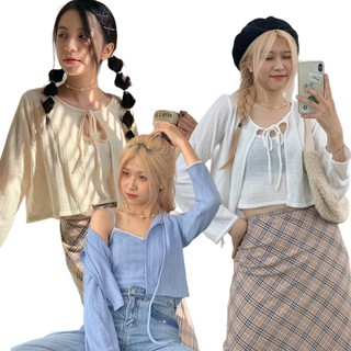 Set áo buộc nơ viền ren tka351 lollie studio