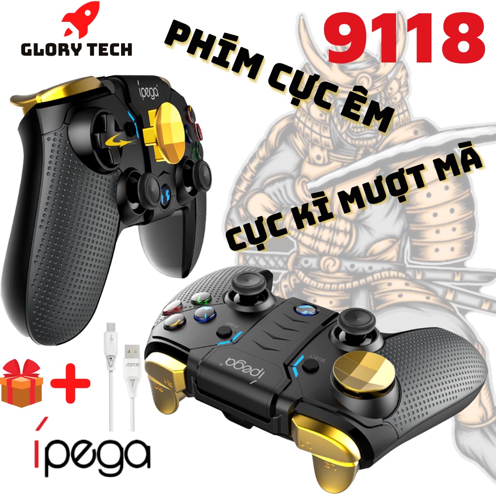Tay cầm chơi game IPEGA 9118 Golden Warrior Mạ vàng 24K - Gamepad Phím bấm vật lý chân thật| Nhiều chế độ chơi khác nhau