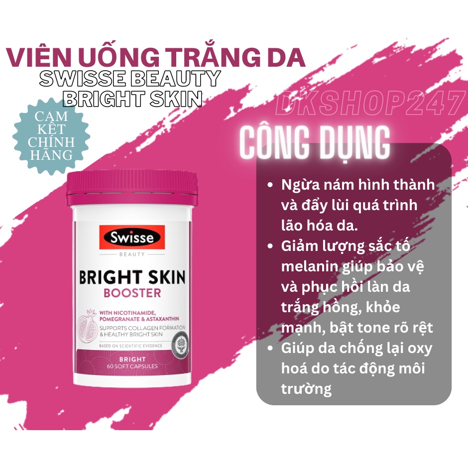 Viên uống trắng sáng da cao cấp Swisse Beauty Bright Skin 60 VIÊN - ÚC