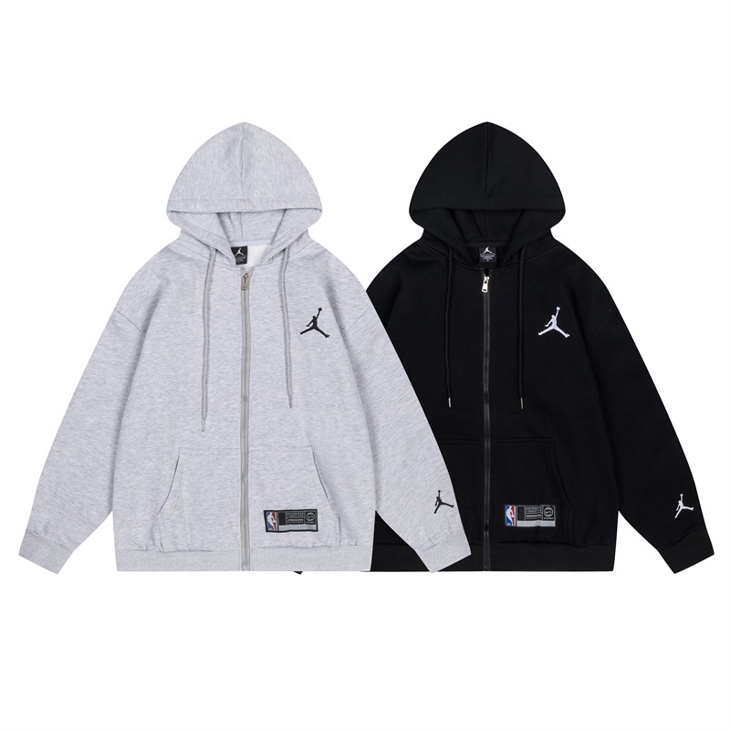 A &amp; J Áo Hoodie Dáng Rộng Thêu Logo Jumpman Phối Khóa Kéo Đơn Giản Thời Trang