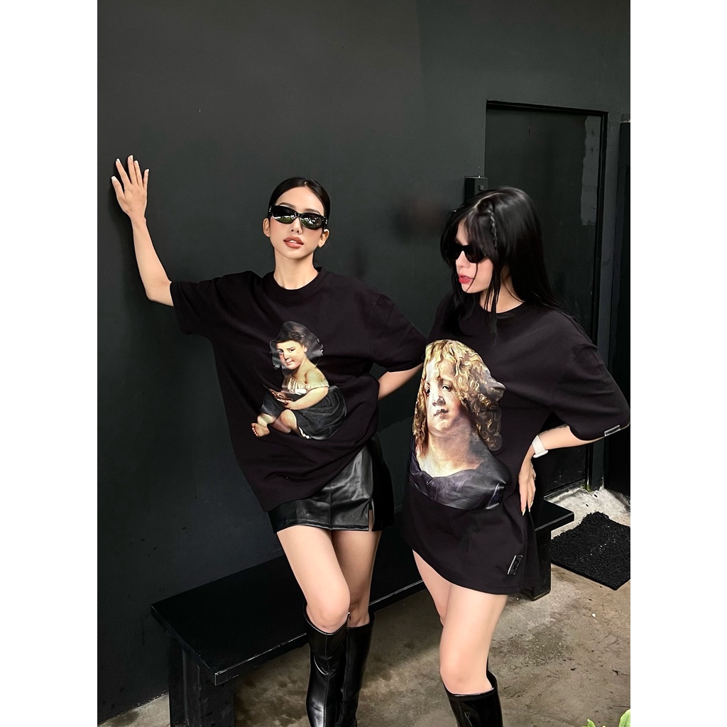 Áo thun unisex nam nữ baby face form rộng tay lỡ màu đen teeholic 07 áo thun em bé tranh sơn dầu gothic