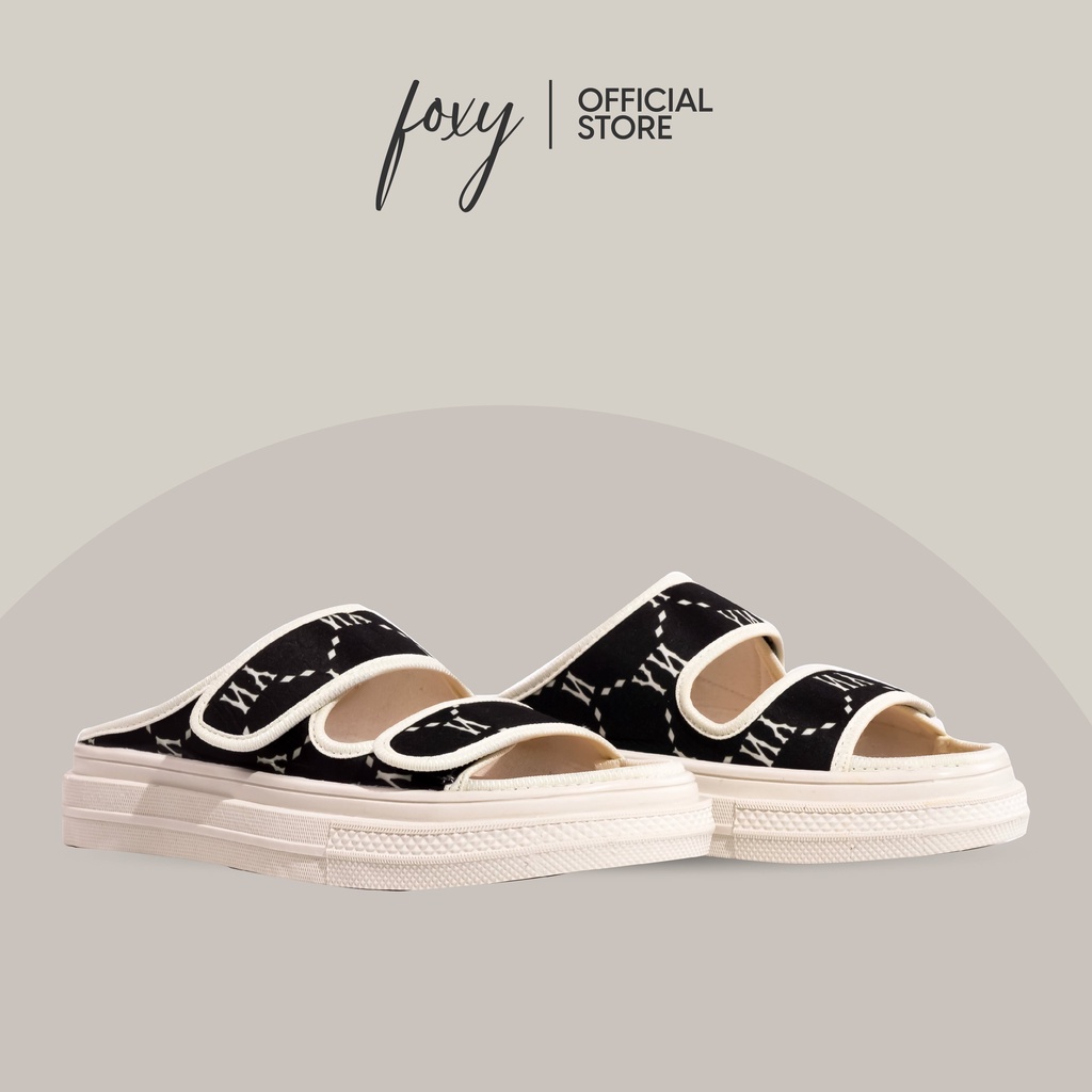 Dép sục nữ thể thao quai dán ngang màu đen hoạ tiết chữ N mẫu mới Foxy - FOM010