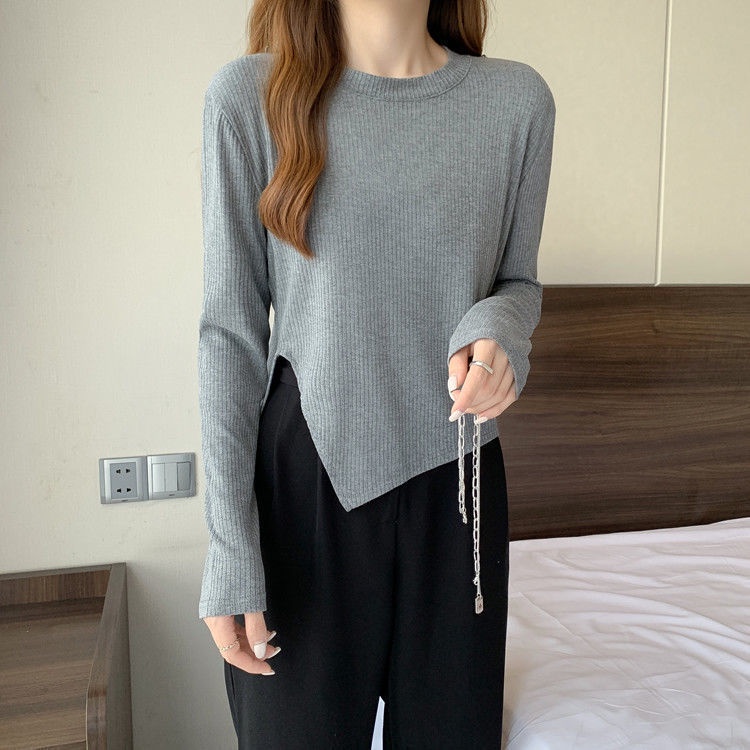 Áo Thun Tay Dài Cổ Tròn Xẻ Tà Kiểu vintage Thời Trang Mùa Thu Cho Nữ TX-219