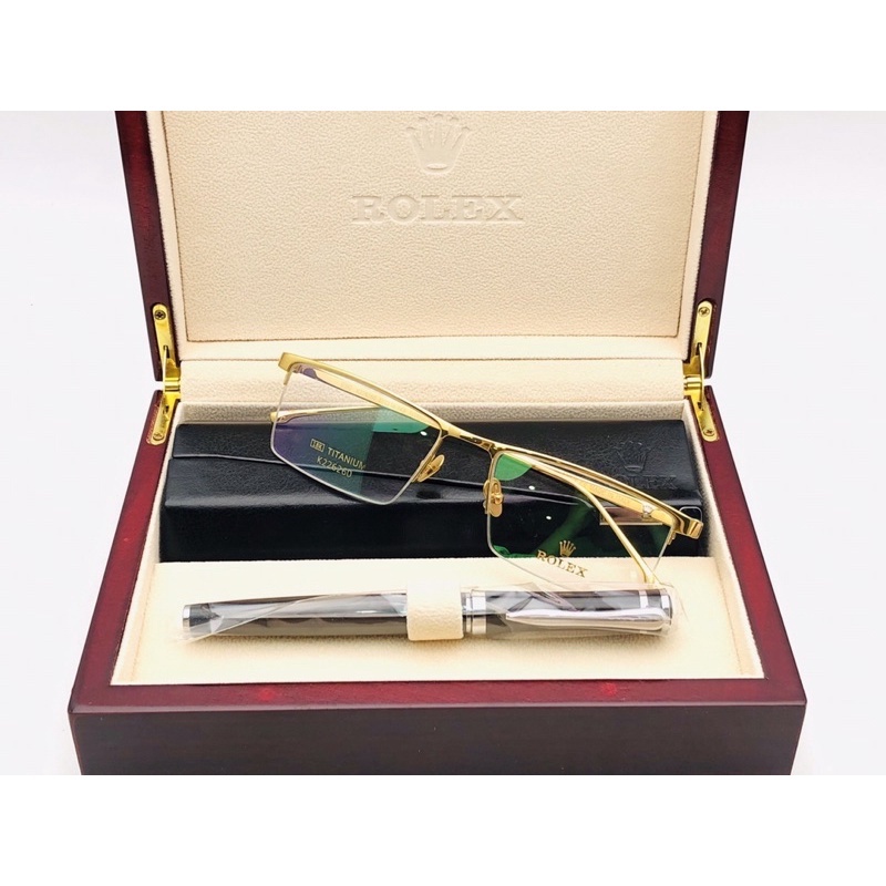 Gọng kính cận mạ vàng 18k Rol.ex thời thượng, kèm bút bi cao cấp, FullBox hãng, thẻ bảo hành, kinhmat88luxury