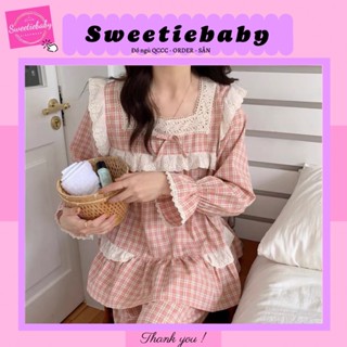new SET BỘ ĐỒ MẶC NHÀ KẺ CARO ULZZANG CỔ VUÔNG PHỐI BÈO rẻ nhất shopee