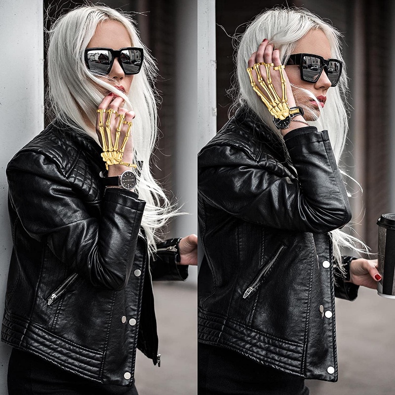 Vòng Tay Xương Bàn Tay Kèm Nhẫn Phong Cách Gothic Cho Nam Và Nữ
