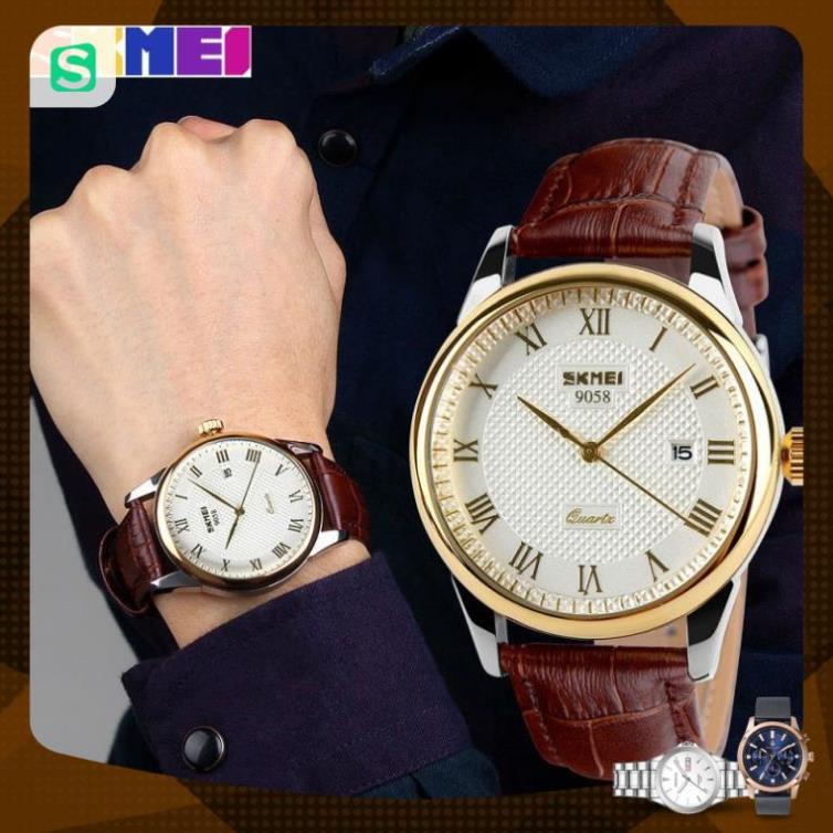 Đồng hồ đôi SKMEI chính hãng 9058 dây da chống nước cao cấp