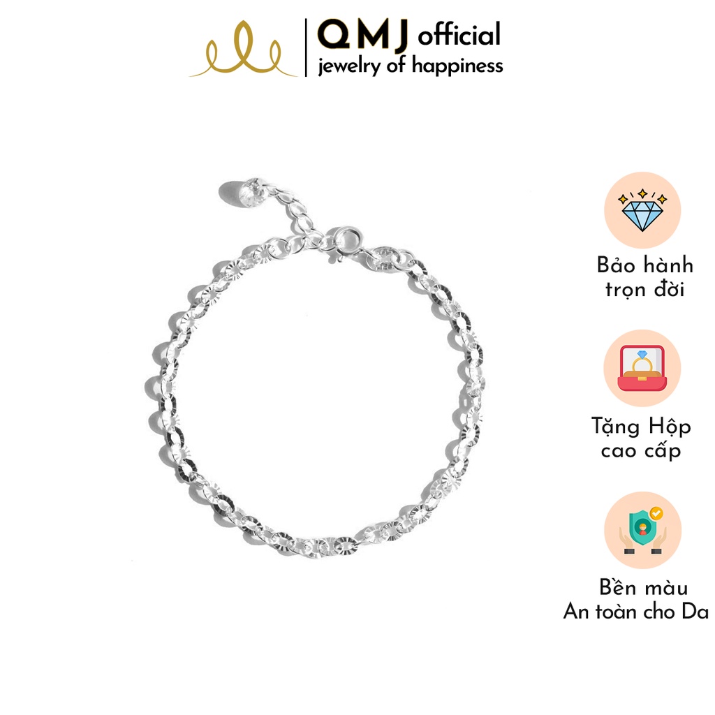 Lắc tay vòng nữ đơn giản cao cấp bạc 925 đẹp QMJ Hoa tròn phay lấp lánh - Q747