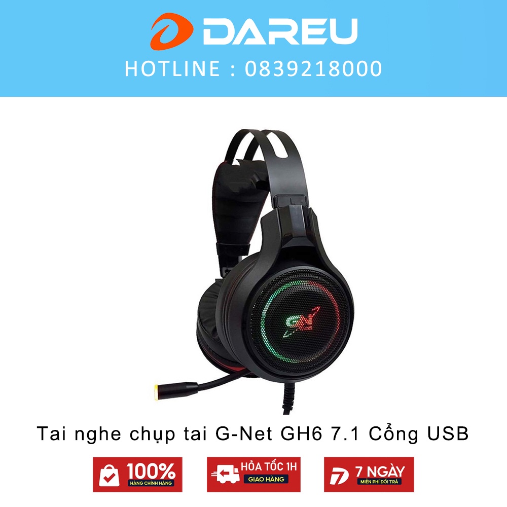 Tai nghe chụp tai G-Net GH6 7.1 Cổng USB Led RGB - Âm thanh giả lập 7.1 - Bảo hành 12 tháng - Cam kết lỗi 1 đổi 1