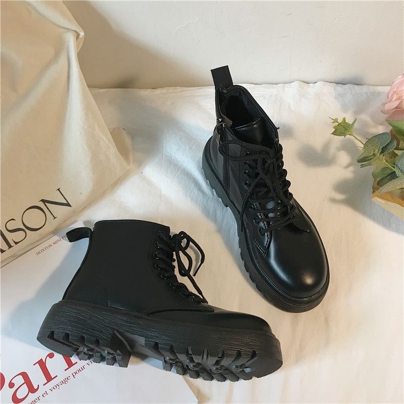 Giày Boot Nữ Ulzzang Mũi Tròn Đế Bằng Chất Da Mềm, Êm Chân