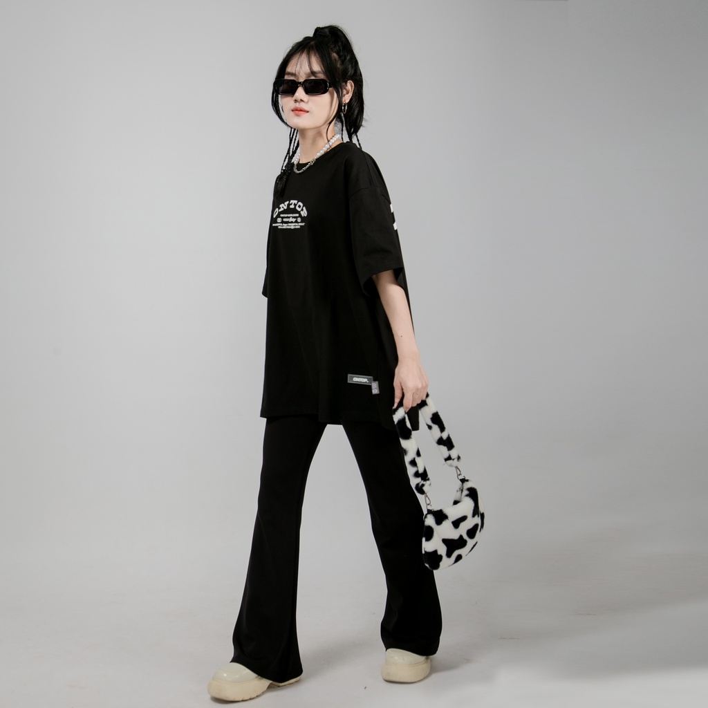 Áo thun tay lỡ form rộng nam nữ màu đen local brand ONTOP - Worldwide Tee O19-T6