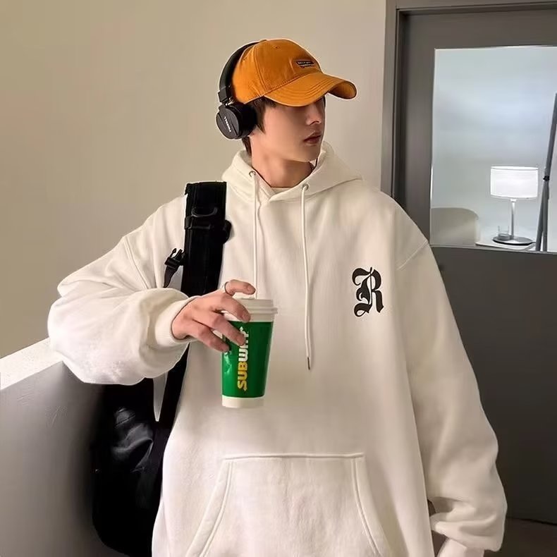 Áo hoodie Dáng Rộng In Chữ Phong Cách Hip Hop Đường Phố Hàn Quốc Chất Lượng Cao Cỡ M-5XL Cho Nam