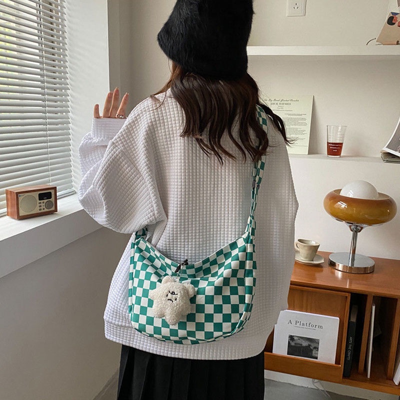 Túi xách Yadou họa tiết caro phong cách Harajuku vintage cho nữ