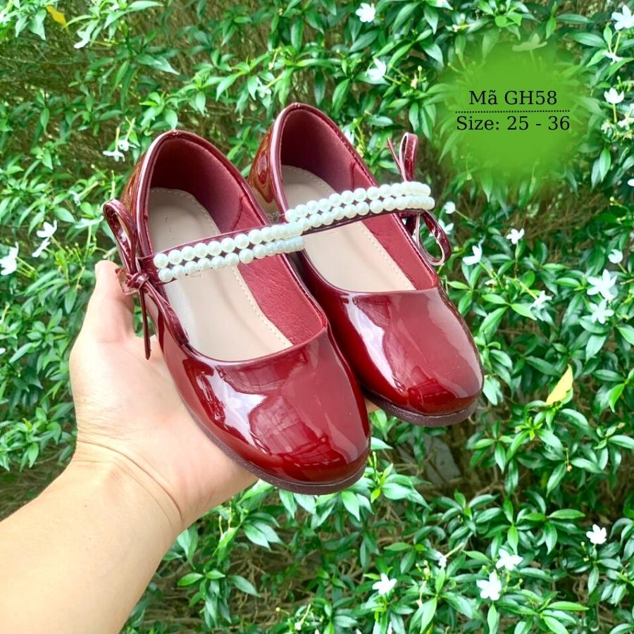 Giày búp bê đỏ xinh xắn và dễ thương cho bé gái 3 đến 12 tuổi đính đá tiểu thư công chúa GH58