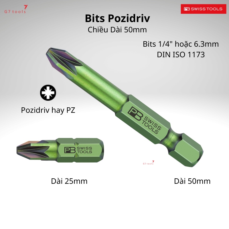 Mũi Bits Pozidriv (PZ 1 2 3) PB Swiss Tools C6.192 và E6.192/ 1/2/3 Sản Xuất Thụy Sỹ