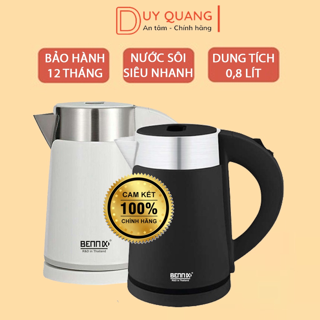 Ấm siêu tốc mini Bennix BN-008EK 0.8 Lít, Đun nước sôi trong 2 phút, tự ngắt khi sôi