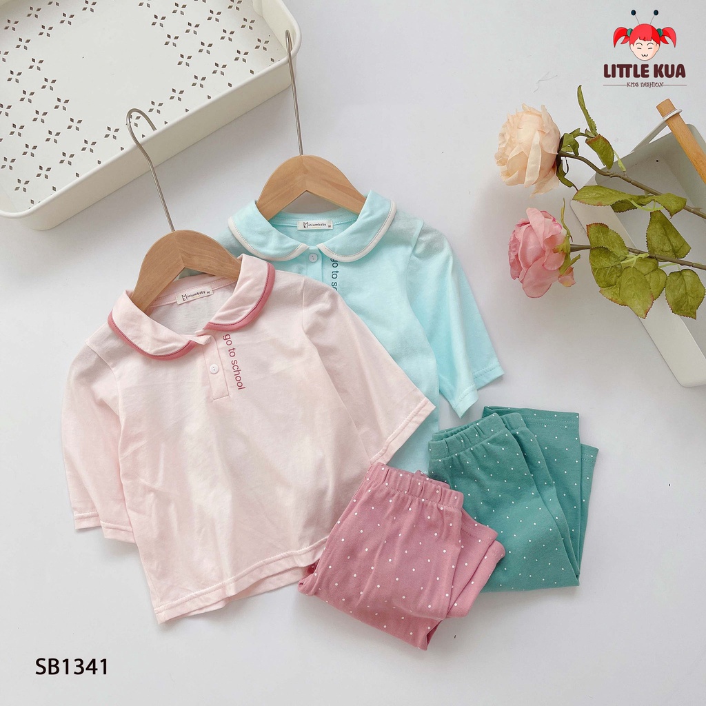 Bộ thun cổ sen lỡ tay cho bé gái đi học, đi chơi bé từ 9 - 21kg