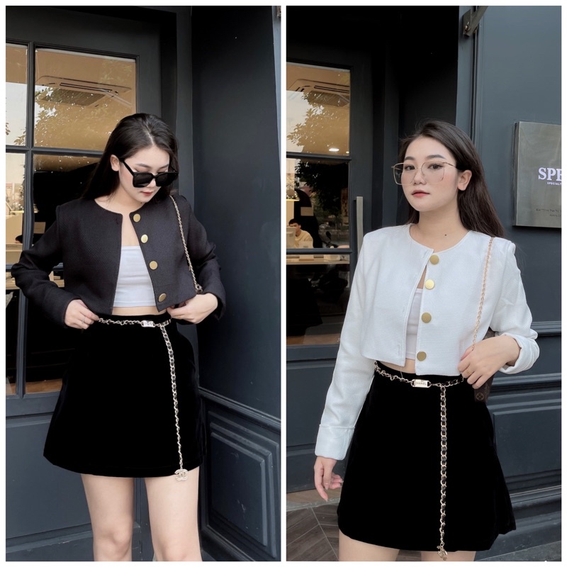 Áo khoác trơn dáng ngắn (Đen/trắng)