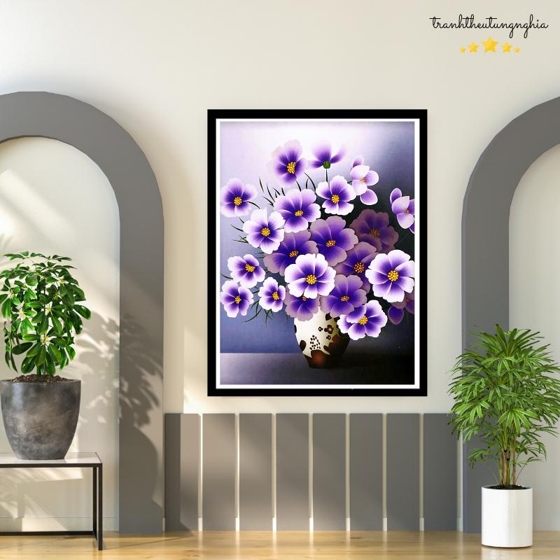 Tranh thêu chữ thập bình hoa 48cm x 60cm