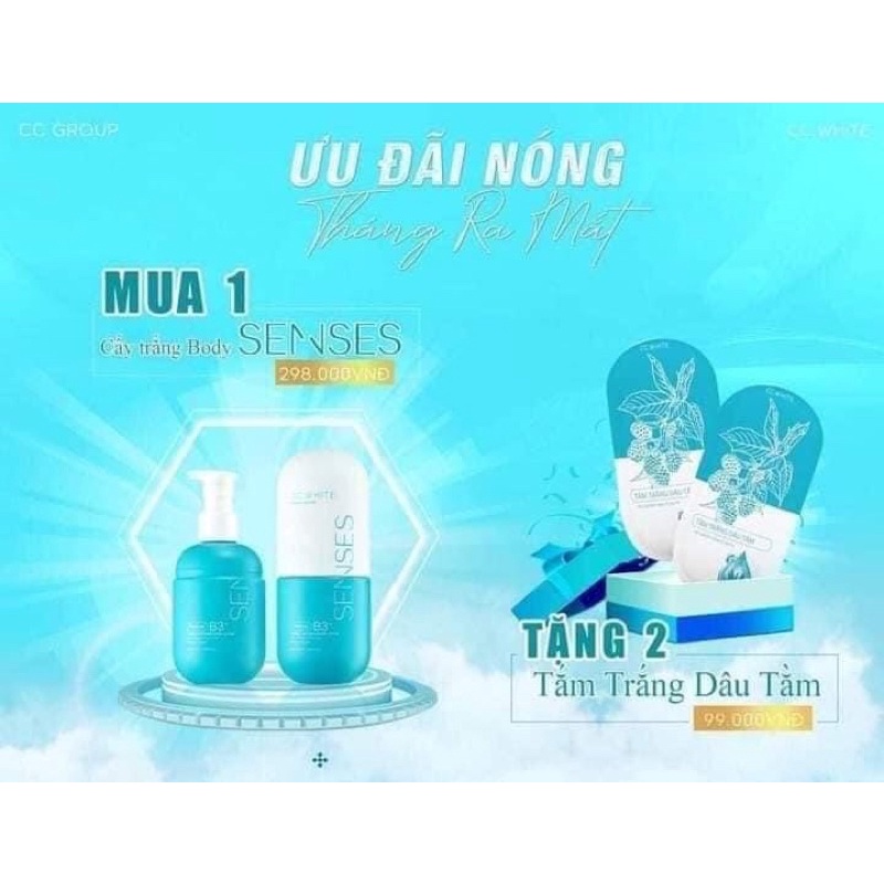 Mua 1 tặng 3-Kem body Senses CC White tặng 2 gói tắm trắng và túi cầu vồng