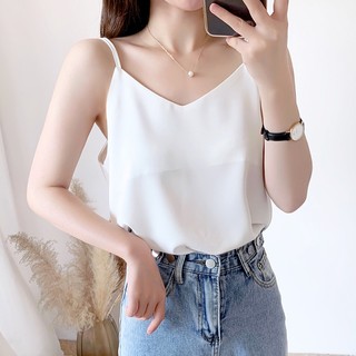 Áo 2 dây voan cổ đổ trắng, đen lụa mềm thoải mái phối đồ đi làm, đi học, đi chơi