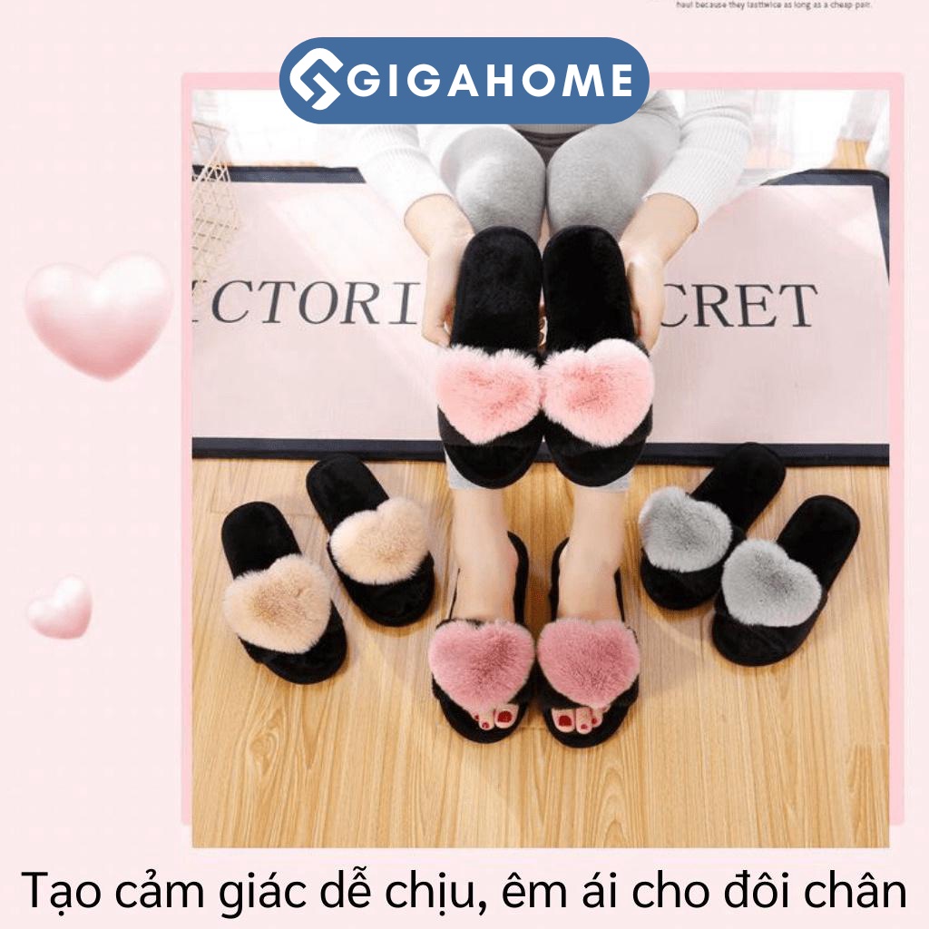 Dép Lông Đi Trong Nhà GIGAHOME Siêu Êm Ái, Đính Trái Tim Cục Bông Mềm Đáng Yêu 5123