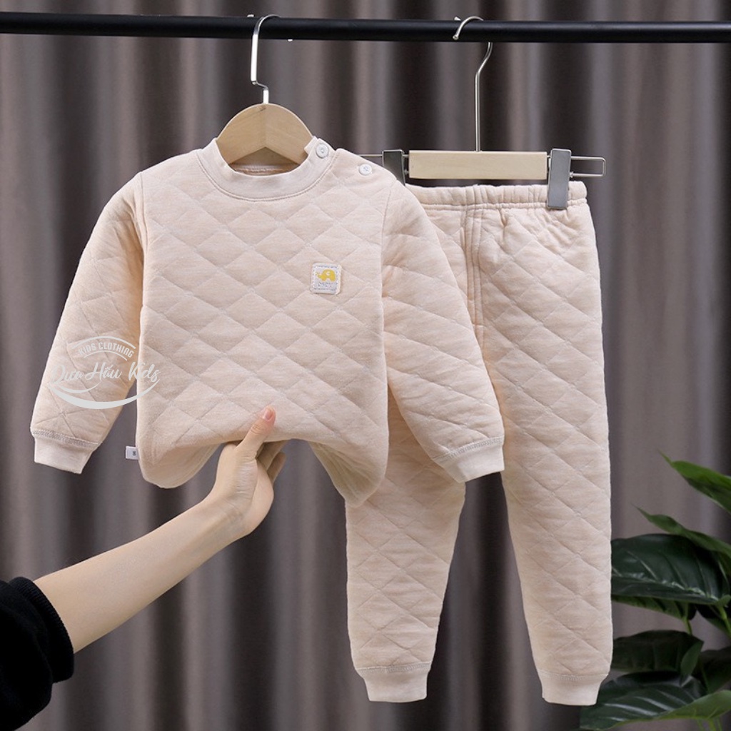 Bộ nỉ trần bông cho bé, bộ trần bông cao cấp cài vai cho bé trai bé gái mặc thu đông.