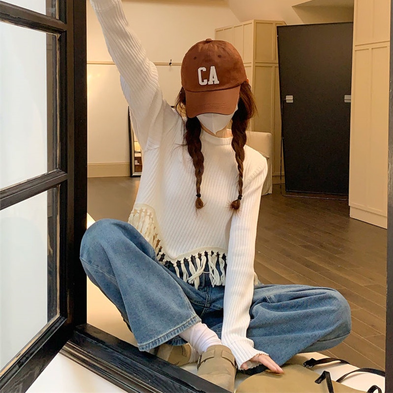 Áo Dệt Kim Dáng Rộng Phối Tua Rua Thời Trang Mùa Thu Hàn Quốc Hàng Mới Dành Cho Bạn Nữ