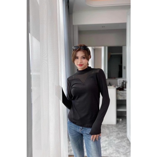 Áo giữ nhiệt len tăm nữ cổ lưới chữ V 3 phân có hộp hàng Quảng Châu cao cấp