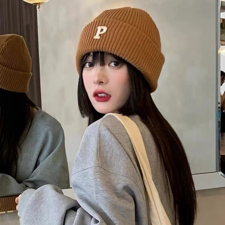 Mũ Len Giữ Ấm In Chữ P Thời Trang Thu Đông Cho Nữ