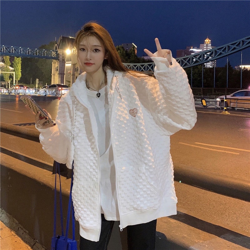 XIN LAN YA SHE Áo Khoác hoodie Tay Dài In Hình Bánh waffle Thời Trang Thu Đông 2023 Cho Nữ