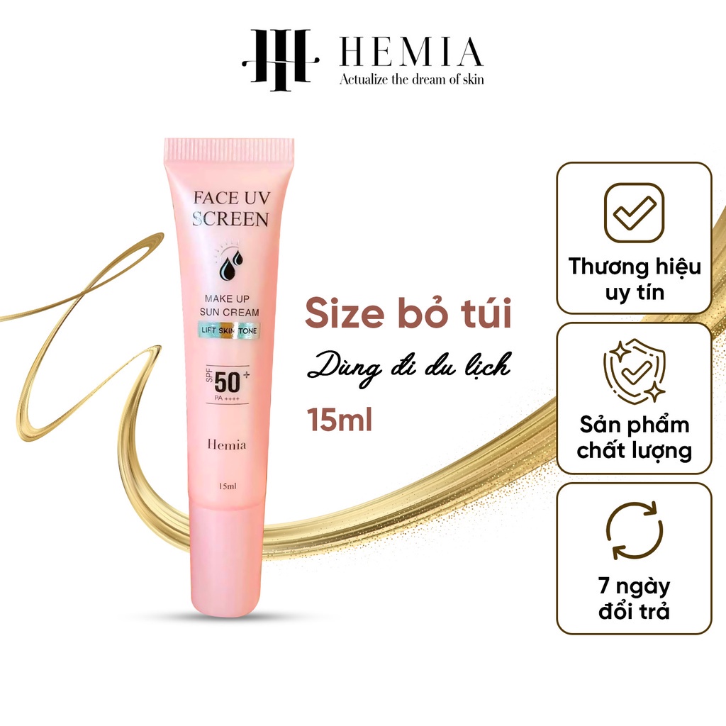 Kem chống nắng Hemia nâng tone, trắng da, kiềm dầu cho da dầu mụn, khô, nhạy cảm nhập khẩu Hàn Quốc Size du lịch 15ml