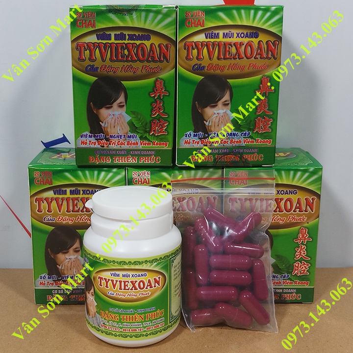 Combo 05 hộp Tyviexoan Đặng Hồng Phước chai nhựa 20 viên nang