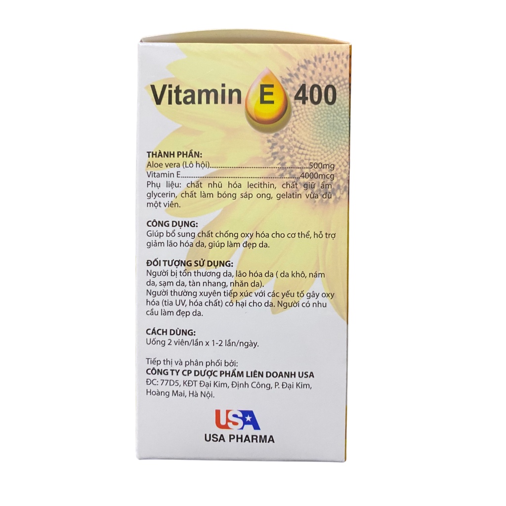 Vitamin E hàm lượng 400 mg- giúp làm đẹp da - bổ sung vtm E 400mg ngăn ngừa lão hóa, tốt cho sinh lý (e hướng dương)