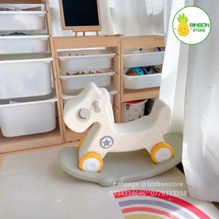 Bập bênh ngựa trắng Binbon, bập bênh ngựa trắng 2in1 kiêm xe chòi