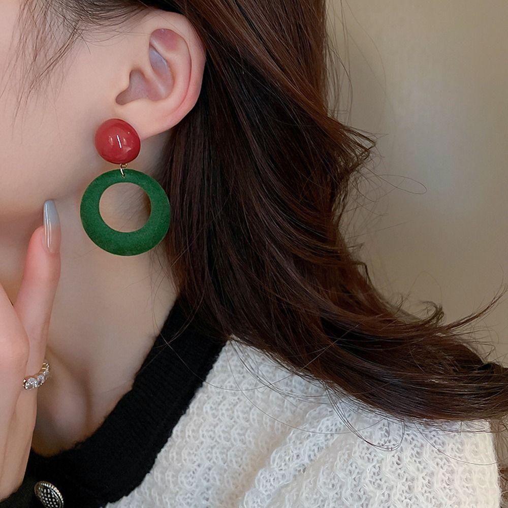 Bông Tai Dáng Dài Hình Tròn Phong Cách Cổ Điển Thời Trang Mùa Đông Cho Nữ