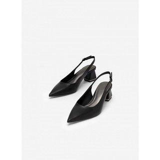 Vascara giày slingback bít mũi nhọn gót trụ phối viền tráng gương - bmn 0546 - màu đen