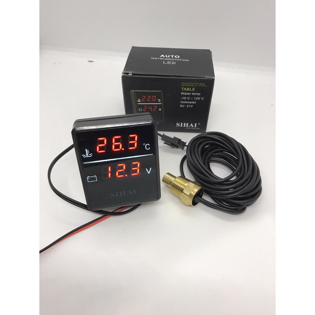 Đồng hồ báo nhiệt độ nước động cơ và báo điện bình acquy SIHAI cao cấp loại vuông