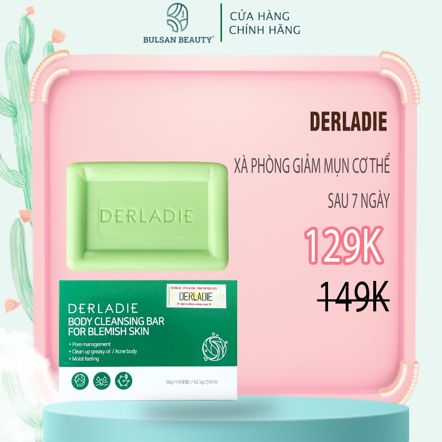 Xà Phòng Giảm Mụn Cơ Thể Derladie Body Cleansing Bar For Blemish Skin 50g, Bông tắm tạo bọt Derladie